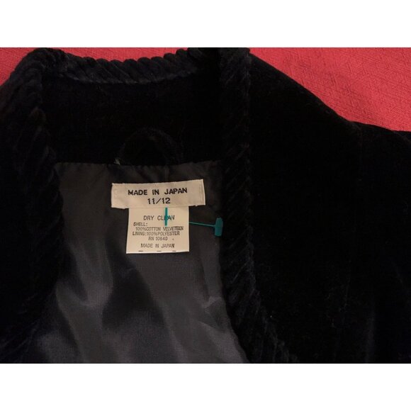 Vintage Black Velvet  Jacket Sz 11/12 Open  Front Braided Trim Lined Blazer Form - Picture 6 of 15